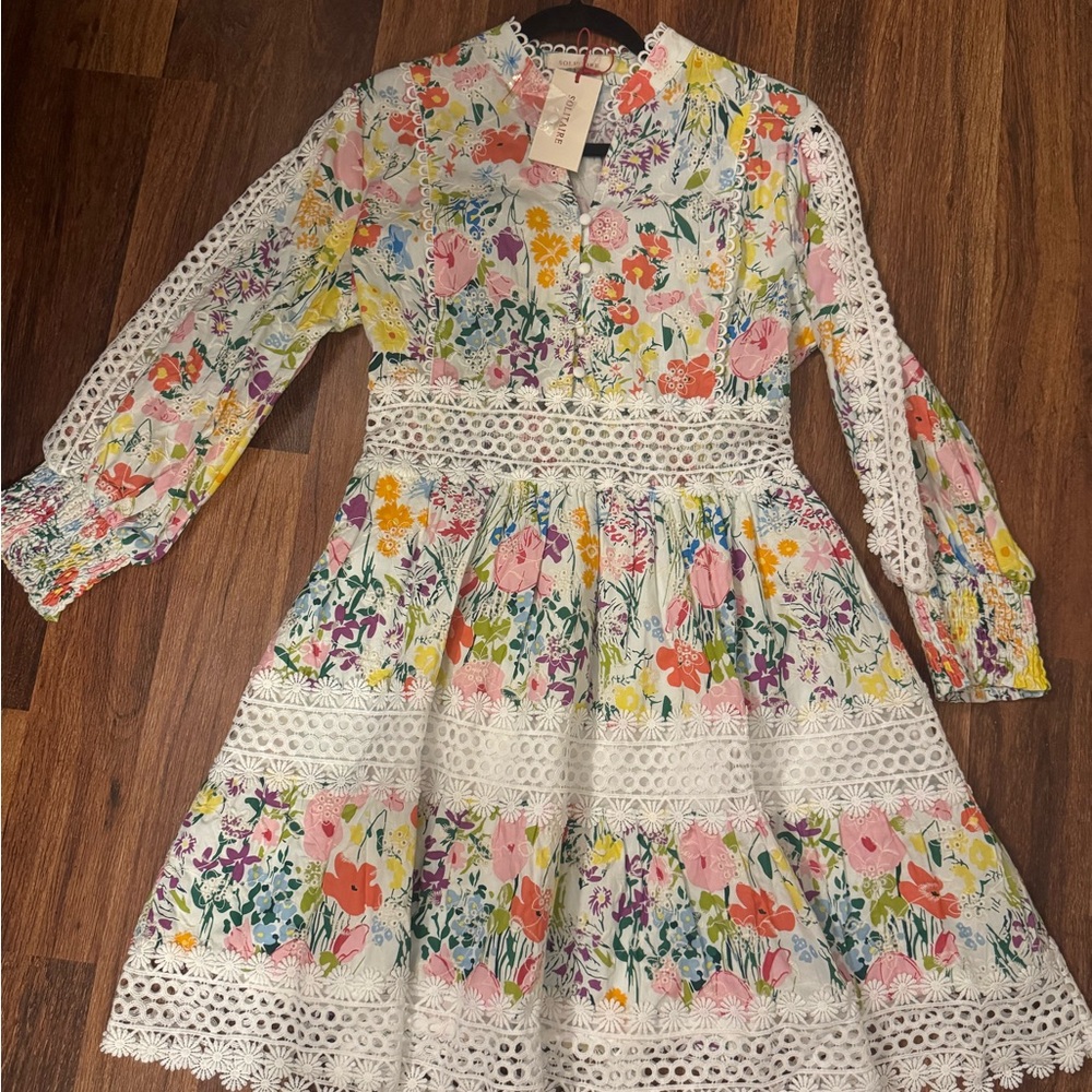 Solitaire Multicolor Floral Lace Kids Dress